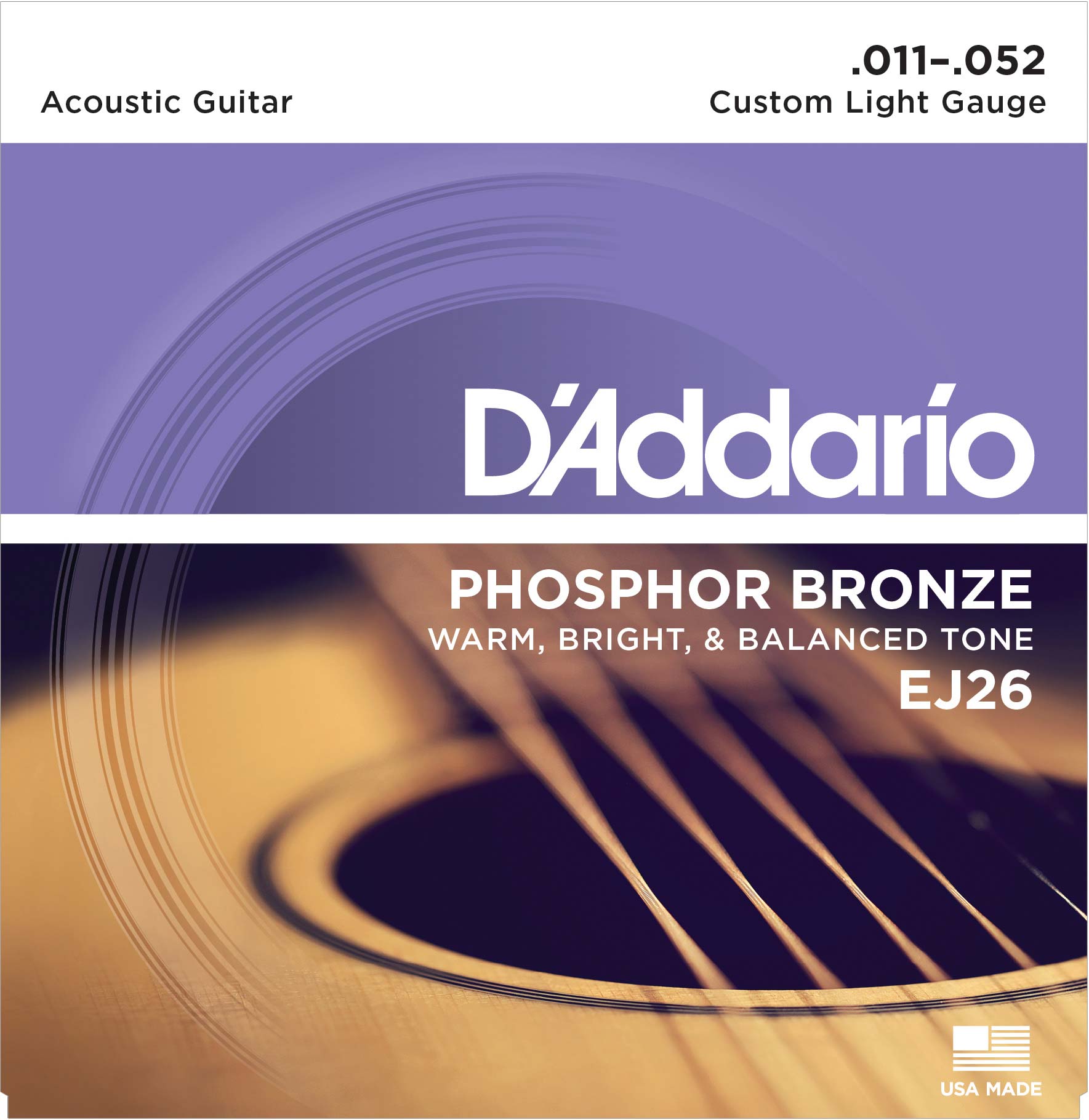 D'ADDARIO PHOSPHOR BRONZE ACOUSTIC GUITAR STRINGS CUSTOM LIGHT .011-.052
