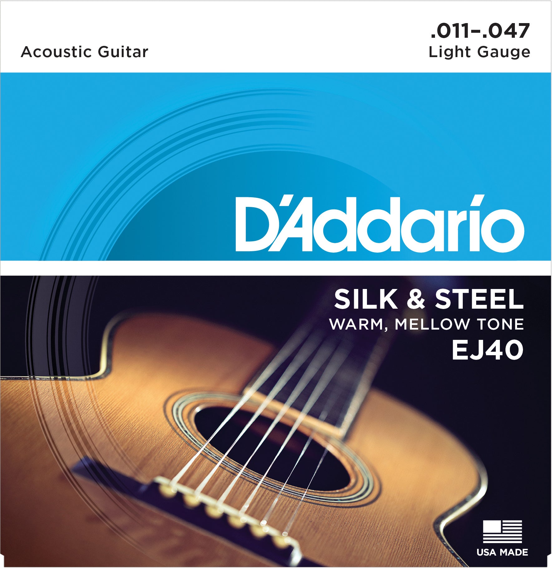 D'ADDARIO EJ40 FOLK SILK & STEEL ACOUSTIC GUITAR STRINGS .011-.047