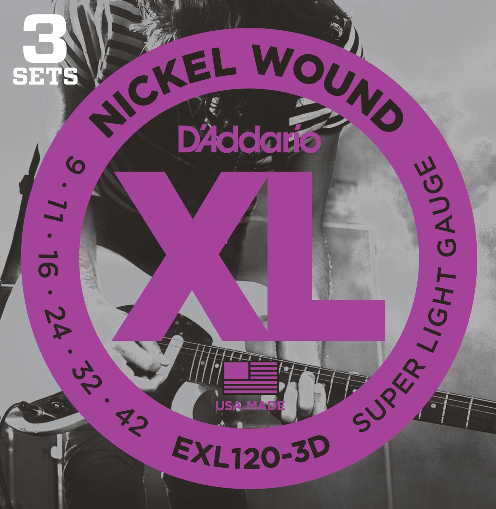 D'ADDARIO NICKEL WOUND ELECTRIC GUITAR STRINGS SUPER LIGHT 9-42 3 PACK