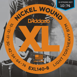 D'ADDARIO EXL140-8 NICKEL WOUND LIGHT TOP/HEAVY BOTTOM 8-STRING GUITAR STRINGS