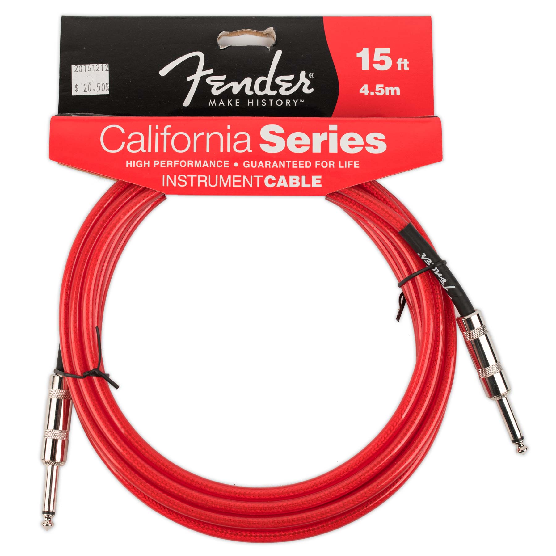 FENDER CALIFORNIA SERIES 15' INSTRUMENT CABLE CANDY APPLE RED