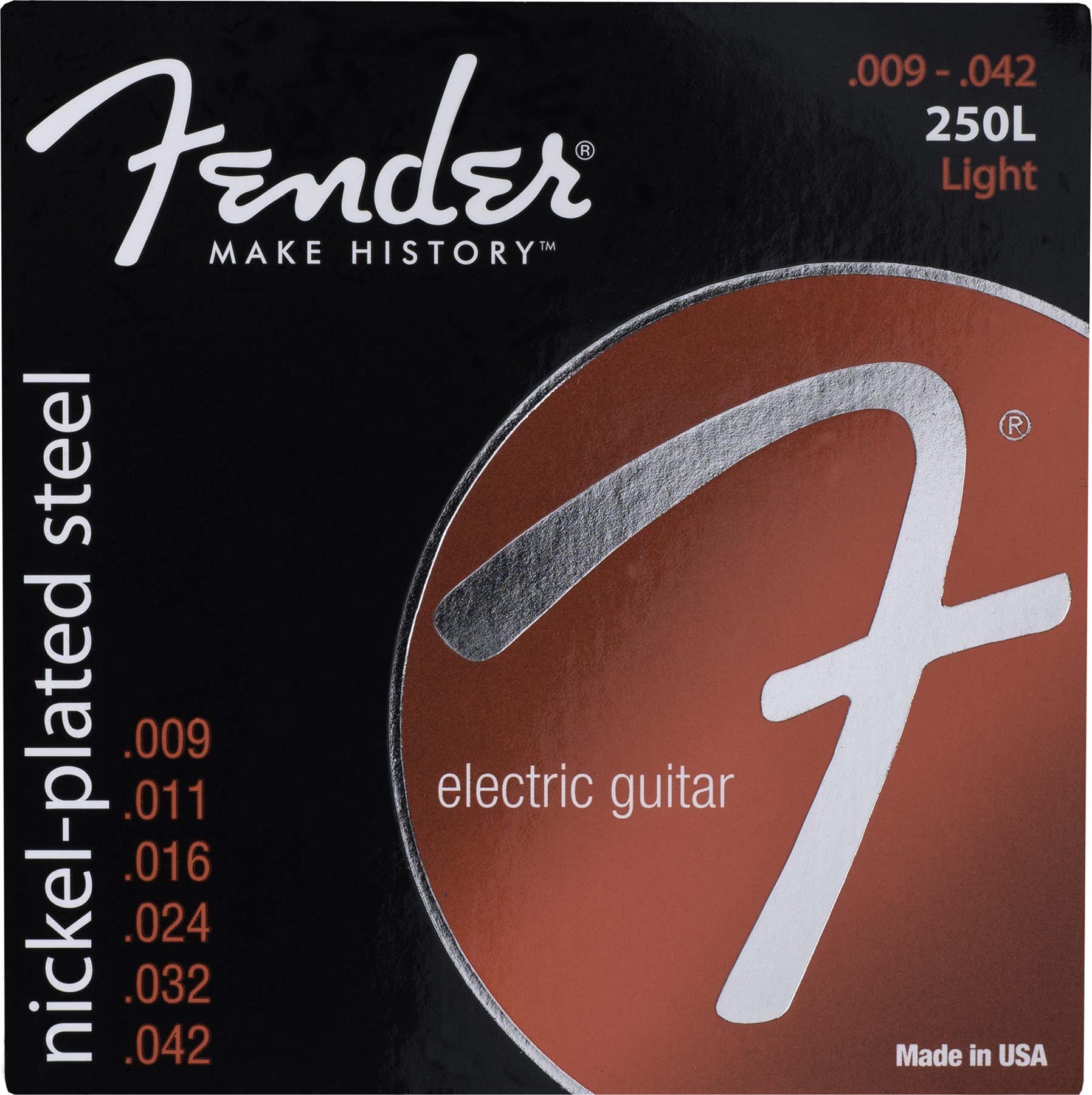FENDER 250L NICKEL-PLATED LIGHT ELECTRIC GUITAR STRINGS .090-.042
