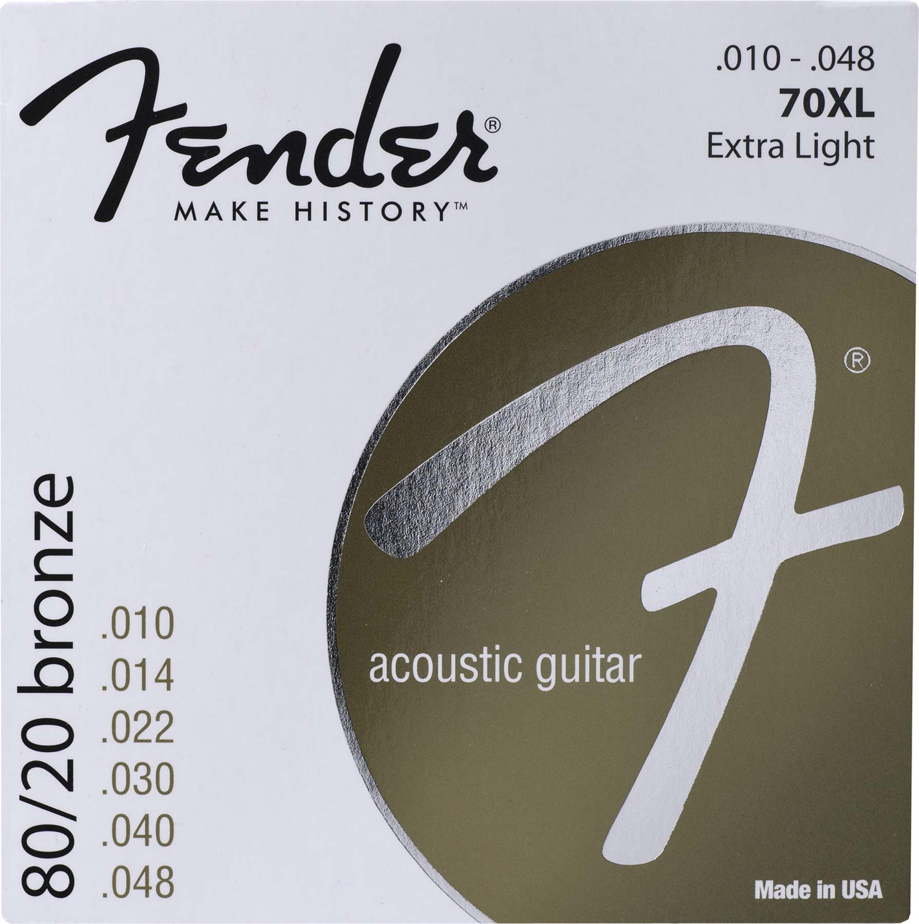 FENDER 70XL 80/20 BRONZE EXTRA LIGHT ACOUSTIC GUITAR STRINGS .010-.048