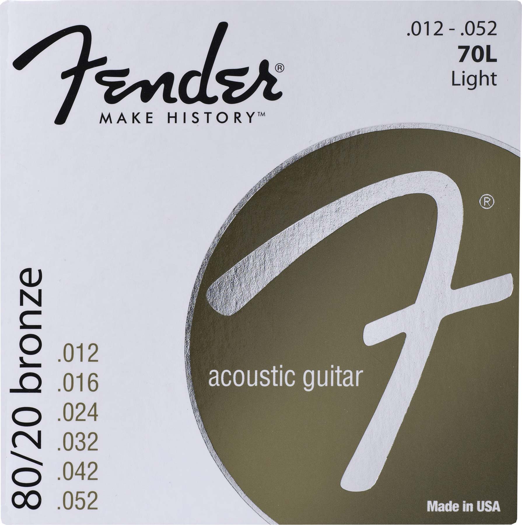 FENDER 70L 80/20 BRONZE LIGHT ACOUSTIC GUITAR STRINGS .012-.052