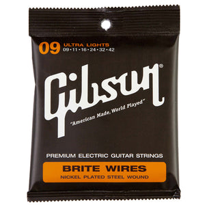 GIBSON BRITE WIRES NICKEL PLATED STEEL WOUND STRINGS ULTRA LIGHT 9-42