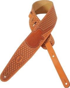 LEVY'S 3" VEG-TAN LEATHER STRAP W/ BASKET WEAVE AND GUITAR INLAY TAN