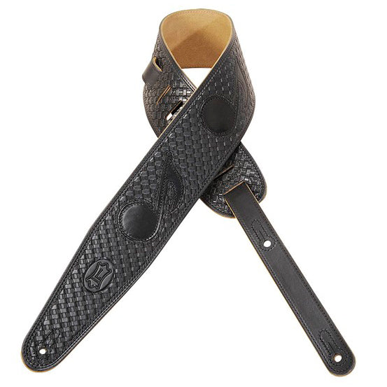 LEVY'S 3" VEG-TAN LEATHER STRAP W/ BASKET WEAVE AND MUSIC NOTE INLAY BLACK