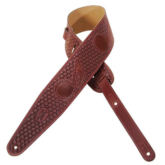 LEVY'S 3" VEG-TAN LEATHER STRAP W/ BASKET WEAVE AND MUSIC NOTE INLAY BURGANDY