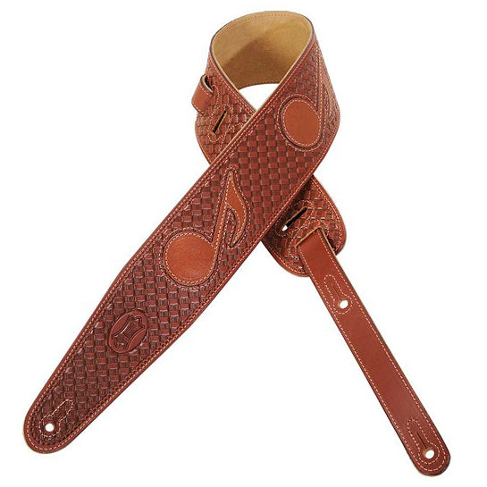 LEVY'S 3" VEG-TAN LEATHER STRAP W/ BASKET WEAVE AND MUSIC NOTE INLAY BROWN