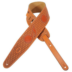 LEVY'S 3" VEG-TAN LEATHER STRAP W/ BASKET WEAVE AND MUSIC NOTE INLAY TAN