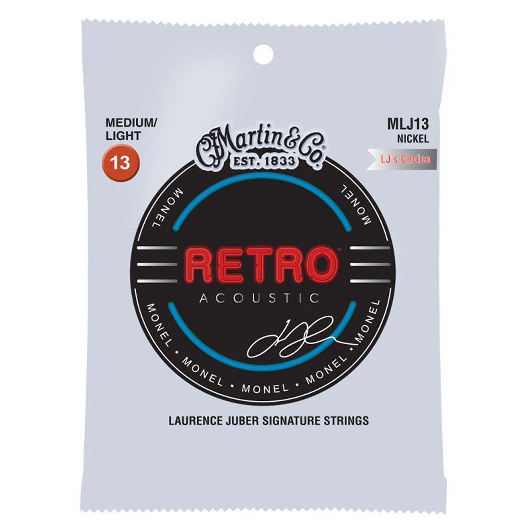 MARTIN MLJ13 LAURENCE JUBER SIGNATURE RETRO MONEL ACOUSTC GUITAR STRINGS- MEDIUM/LIGHT 13-56