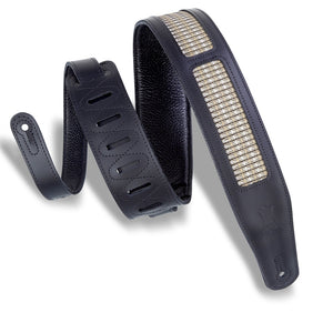 LEVY'S MCG26A-BLK_CHA 2.5” AMPED GRILL CLOTH GUITAR STRAP- BLACK WITH SILVER