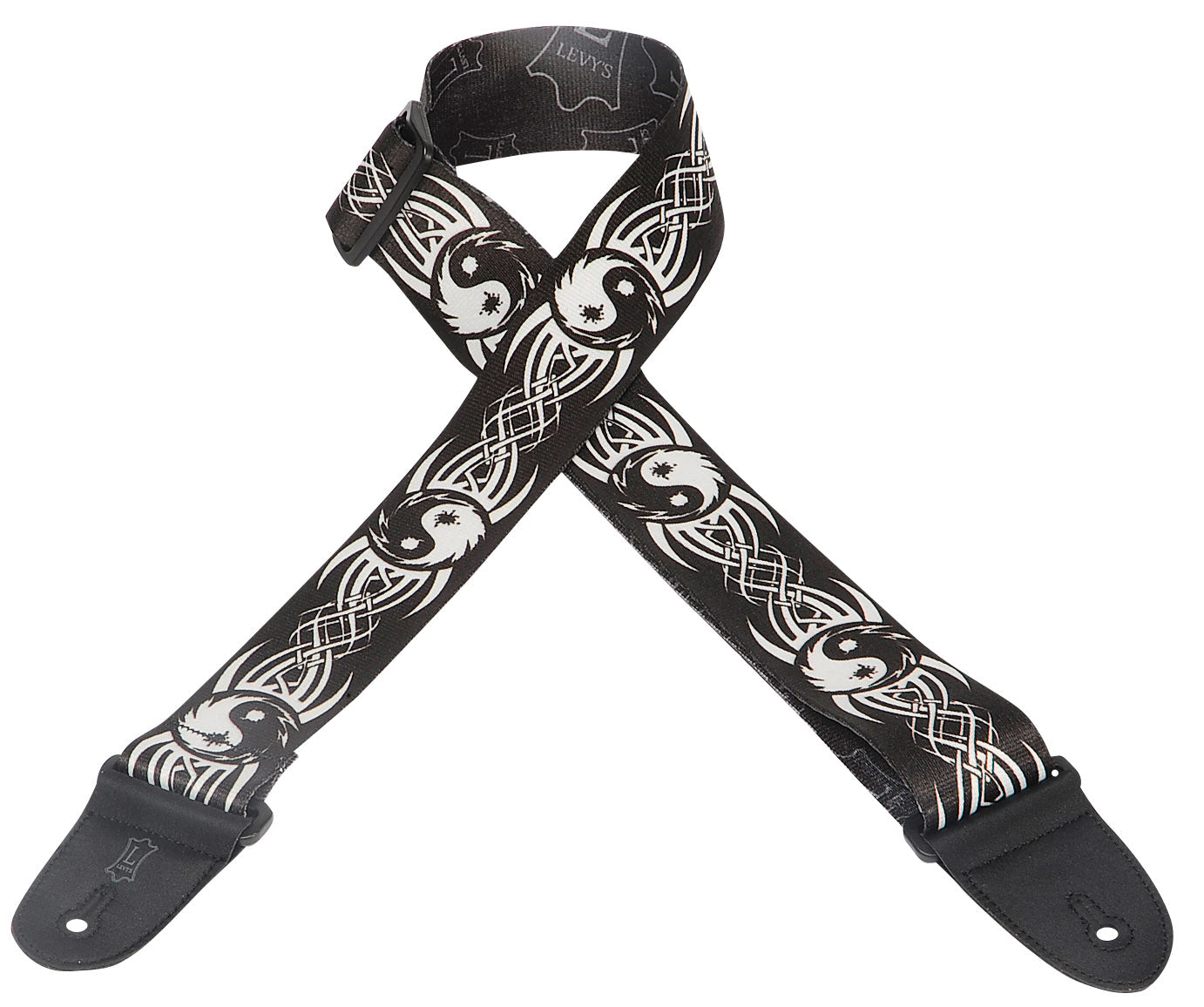 LEVY'S 2" POLYESTER GUITAR STRAP WITH PRINTED DESIGN BLACK/WHITE YIN AND YANG