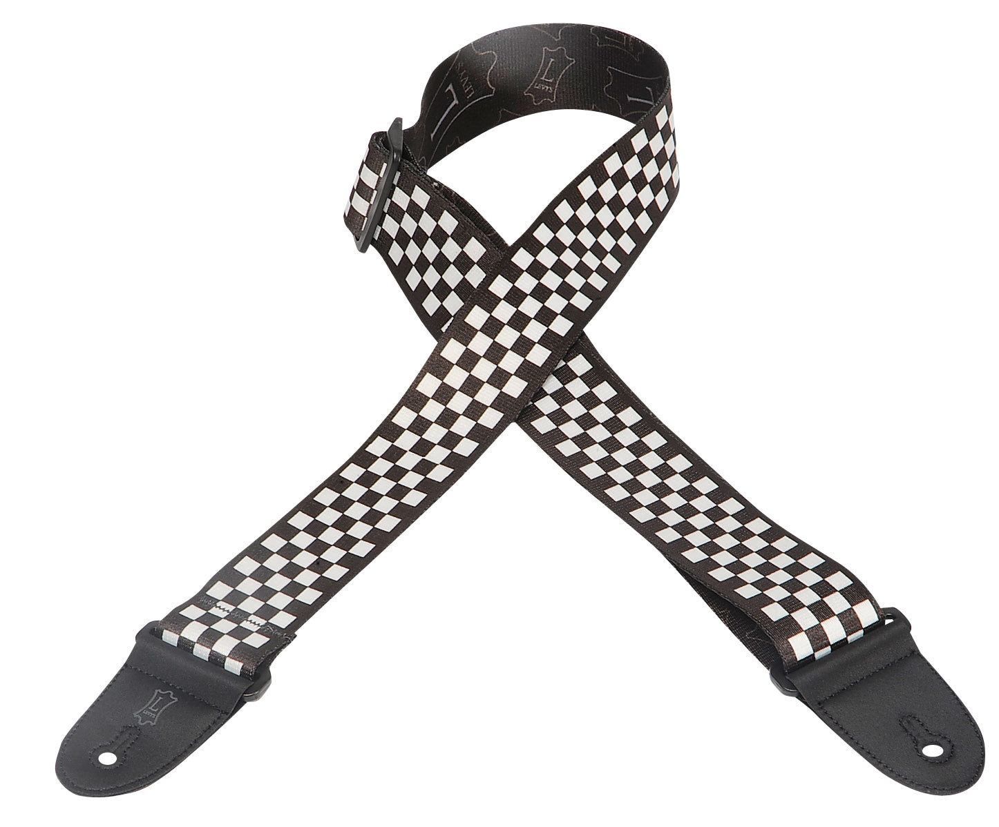 LEVY'S 2" POLYESTER GUITAR STRAP WITH PRINTED DESIGN BLACK/WHITE CHECK