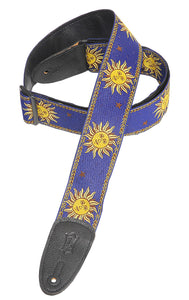 LEVY'S MPJG-SUN-BLU 2" SUN DESIGN JACQUARD WEAVE GUITAR STRAP WITH GARMENT LEATHER BACKING- BLUE