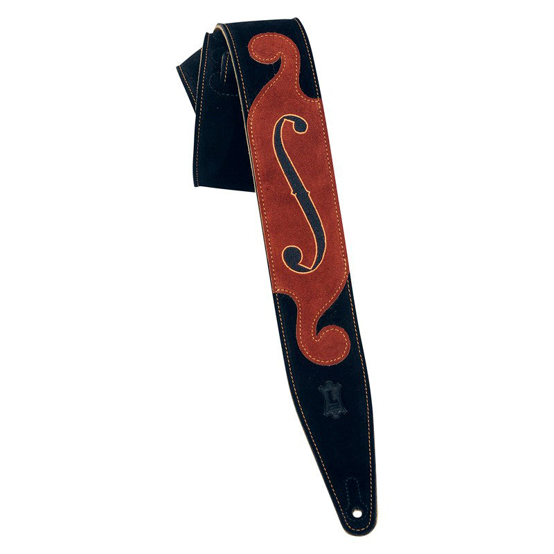 LEVY'S 2 1/2” SUEDE LEATHER GUITAR STRAP WITH DECORATIVE SUEDE, EMBROIDERY APPLIQUE AND FULL SUEDE BACKING - THE STRAD STRAP - BLACK