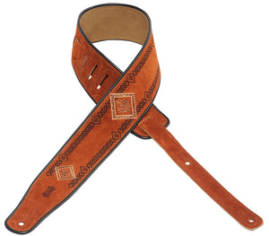 LEVY'S 2 1/2" SUEDE GUITAR STRAP WITH EMROIDERED AND PRINTED DESIGN - 003