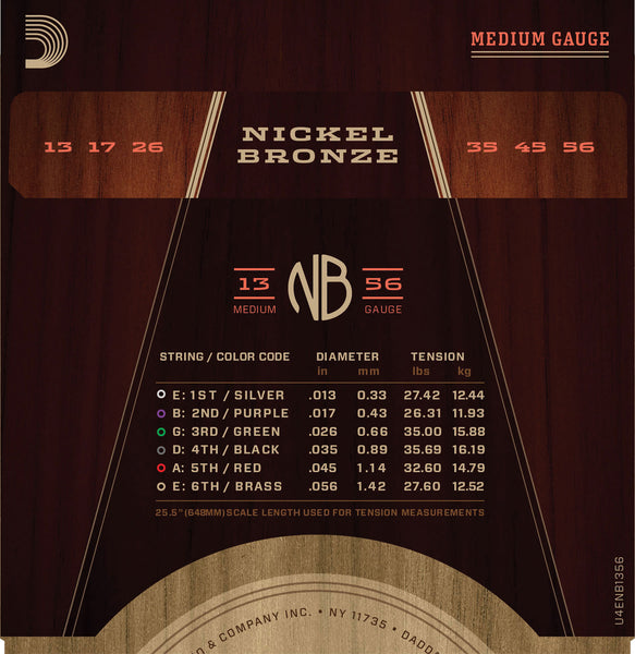 D'ADDARIO NICKEL BRONZE ACOUSTIC GUITAR STRINGS 13-56