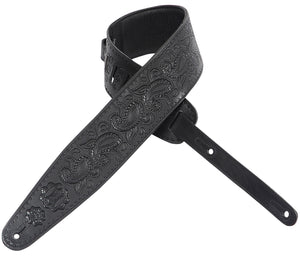 LEVY'S 3" CARVING LEATHER GUITAR STRAP WITH PAISLEY PATTERN BLACK